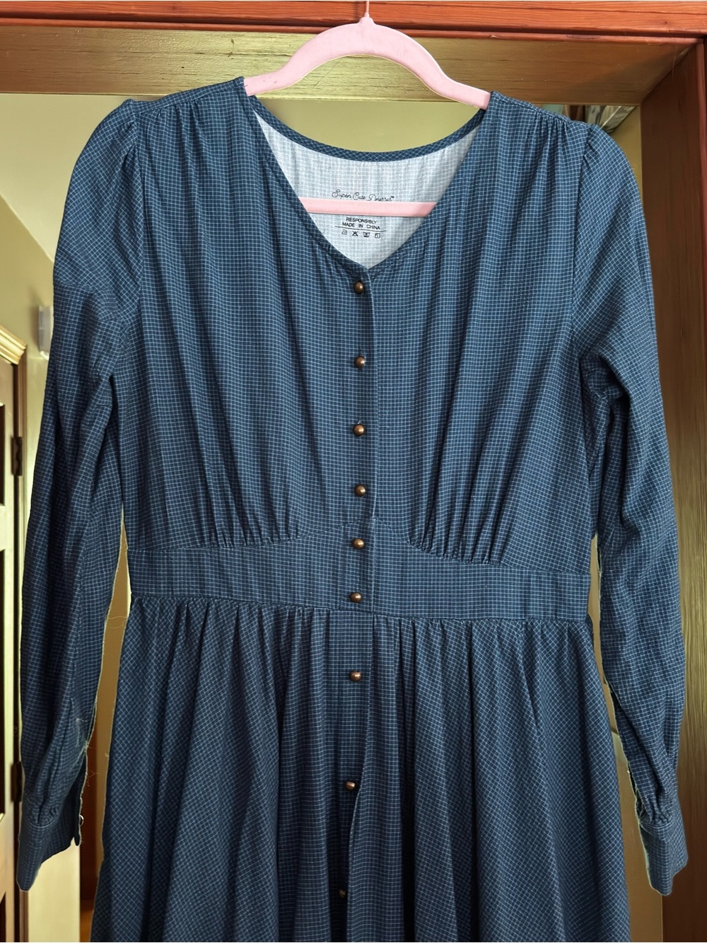 Super Cute Dresses indigo lattice maxi prairie dress cotton size S - Picture 2 of 3